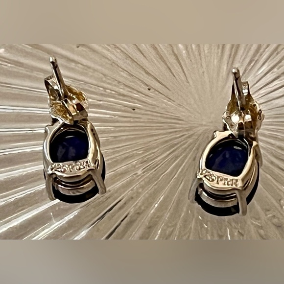 Elegant Sterling Silver with Blue Sapphire and Diamond like Gem Earrings Shining - Picture 16 of 17